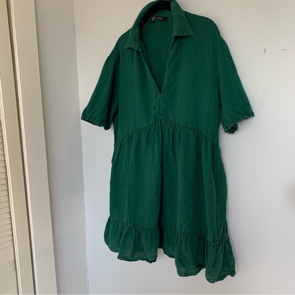 ZARA GREEN LONG SLEEVED FLOWY DRESS - Picture 5 of 8